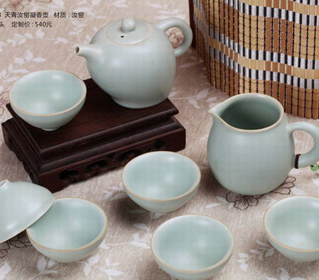天青汝窯凝香壺高檔陶瓷禮品茶具8頭圖片大全 郵樂官方網站