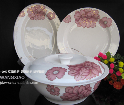 供應(yīng)禮品瓷 景德鎮(zhèn)陶瓷餐具 56頭高檔釉骨瓷異型餐具(雙金線)